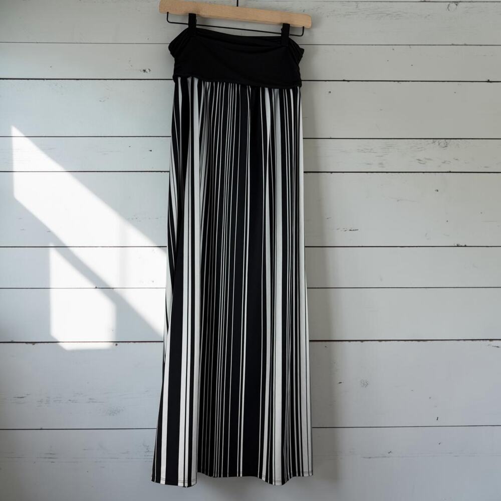 Apt 9 Maxi Skirt XL Black White Striped Stretch Waist Casual Chic
